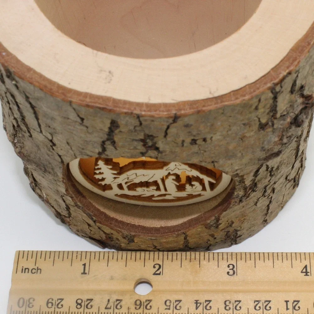 Unbranded Nativity Log Candle Holder Unisex Medium Brown Good Rustic Wood Bark